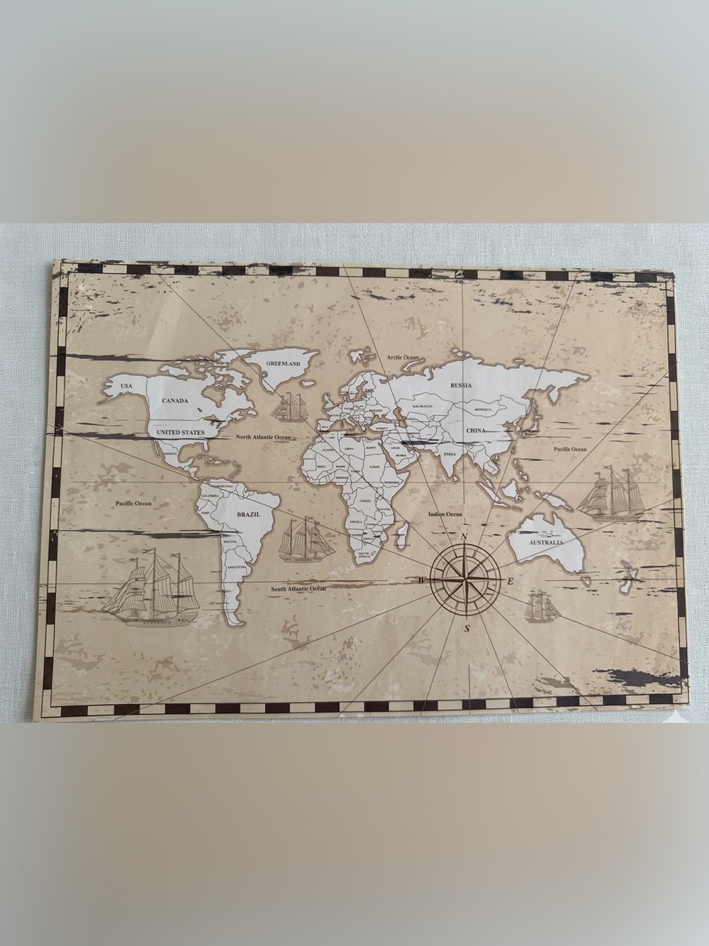 Vintage Nautical World Map Paper Placemat Set - 10 Count - New